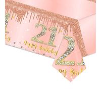 Nappe 21 ans Rose et Or Anniversaire,Nappe Fête 21 ans Anniversaire,Plastique Nappe Table Happy 21st Birthday 137x274cm Couverture Rectangulaire Nappe Party Linge de Table à Manger Cuisine Banquet
