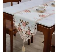 Nappe 40 x 85 cm et 40 x 176 cm brodée en dentelle ovale vintage rustique fleurs élégante décoration de salle à manger pour mariages, fêtes, réunions de famille (40 x 176 cm, orange)
