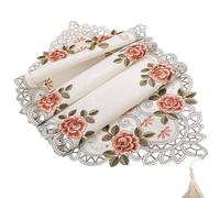 Nappe 40 x 85 cm et 40 x 176 cm brodée en dentelle ovale vintage rustique fleurs élégante décoration de salle à manger pour mariages, fêtes, réunions de famille (40 x 85 cm, orange)