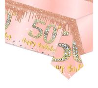 Nappe 50 ans Rose et Or Anniversaire,Nappe Fête 50 ans Anniversaire,Plastique Nappe Table Happy 50th Birthday 137x274cm Couverture Rectangulaire Nappe Party Linge de Table à Manger Cuisine Banquet