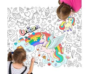 Nappe à Colorier 110 x 80 cm en Papier, Licorne DIY Géant Coloriage Affiche pour Enfants - Jeux et Décoration d'Anniversaire