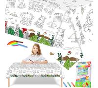 Nappe à Colorier pour Enfant en Papier,119,4x180,3 cm Coloriage Geant Animaux Forêt avec 18 Stylos de Peinture,Jeux Anniversaire Enfants Activités DIY Décoration de Fête Rouleau Papier Dessin