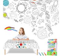Nappe à Colorier pour Enfant en Papier,119,4x180,3 cm Coloriage Geant Astronaute avec 18 Stylos de Peinture,Jeux Anniversaire Enfants Activités DIY Décoration de Fête Rouleau Papier Dessin