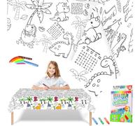 Nappe à Colorier pour Enfant en Papier,119,4x180,3 cm Coloriage Geant Dinosaure avec 18 Stylos de Peinture,Jeux Anniversaire Enfants Activités DIY Décoration de Fête Rouleau Papier Dessin