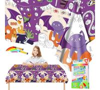 Nappe à Colorier pour Enfant en Papier,119,4x180,3 cm Coloriage Geant Halloween avec 18 Stylos de Peinture,Jeux Anniversaire Enfants Activités DIY Décoration de Fête Rouleau Papier Dessin