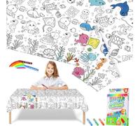 Nappe à Colorier pour Enfant en Papier,119,4x180,3 cm Coloriage Geant Monde Marin avec 18 Stylos de Peinture,Jeux Anniversaire Enfants Activités DIY Décoration de Fête Rouleau Papier Dessin