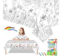Nappe à Colorier pour Enfant en Papier,119,4x180,3 cm Coloriage Geant Papillon avec 18 Stylos de Peinture,Jeux Anniversaire Enfants Activités DIY Décoration de Fête Rouleau Papier Dessin
