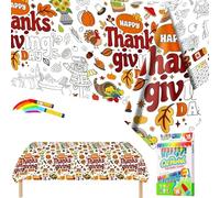 Nappe à Colorier pour Enfant en Papier,119,4x180,3 cm Coloriage Geant Thanksgiving avec 18 Stylos de Peinture,Jeux Anniversaire Enfants Activités DIY Décoration de Fête Rouleau Papier Dessin