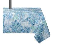 Nappe à fermeture Éclair DII - 100 % polyester, anti-déversement et lavable en machine - Pour une utilisation en extérieur et pour tables avec parasol - Ronde, 132 cm - Motifs représentants des feuilles de bananier - Pour 4 personnes, Motif cachemire bleu, 60X84"-Zippered