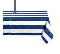 Nappe à fermeture Éclair DII - 100 % polyester, anti-déversement et lavable en machine - Pour une utilisation en extérieur et pour tables avec parasol - Ronde, 132 cm - Motifs représentants des feuilles de bananier - Pour 4 personnes, Nautical Blue Cabana Stripe, 60X84"-Zippered