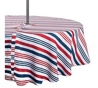 Nappe à fermeture Éclair DII - 100 % polyester, anti-déversement et lavable en machine - Pour une utilisation en extérieur et pour tables avec parasol - Ronde, 132 cm - Motifs représentants des feuilles de bananier - Pour 4 personnes, Patriotic Stripe, 52" Round-Zippered