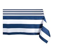 Nappe à fermeture Éclair DII - 100 % polyester, anti-déversement et lavable en machine - Pour une utilisation en extérieur et pour tables avec parasol - Ronde, 132 cm - Motifs représentants des feuilles de bananier - Pour 4 personnes, Nautical Blue Cabana Stripe, 60x84 Inches