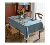 Nappe à motif gaufré avec pompons en polyester hydrofuge durable et élégante - Bleu - Parfaite pour la terrasse et une utilisation toute l'année - 100 x 160 cm