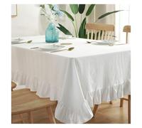 Nappe à volants, nappe en coton avec coutures à volants, nappe rectangulaire lavable et anti-poussière style vintage for décoration de table de cuisine et salle à manger(White,110x170cm)