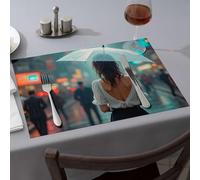 Nappe « A Woman Walks Under An Umbrella In The Rain ». Sets de table d'été pour salle à manger (1 pièce)