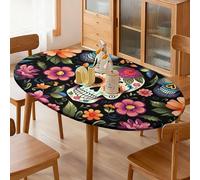 Nappe ajustée ovale Day of the Dead avec motif tête de mort et fleurs - Bord élastique - Résistante à l'eau - Pour salle à manger, fête de mariage - 127 x 170 cm