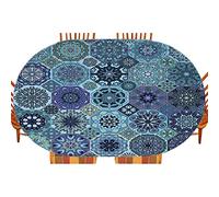 Nappe ajustée ovale de style bohème pour cuisine, salle à manger, fête, vacances, Noël, buffet, convient pour table de 121,9 x 182,9 cm