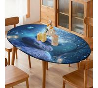 Nappe ajustée ovale Galaxy Moon empilée avec bord élastique résistant à l'eau pour salle à manger, fête de mariage, 132 x 183 cm