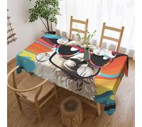 Nappe Alpaga Portant des Lunettes De Soleil Nappes Rectangle Couverture De Table Anti Tache Nappe De Table pour Fête Jardin Salle À Manger 137X183Cm