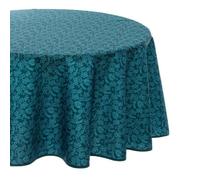 Atmosphera - Nappe ronde anti tache imprimé feuille - Diamètre 180 cm - Bleu canard - Feuille Bleu G
