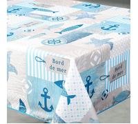 Nappe anti-tâche rectangulaire motif marin Bleu 145x240 cm