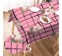 Nappe Anti Tache Rectangulaire Treillis, 240x140cm, Nappe Fleurs Exterieur Impermeable Jardin, Nappe de Table Rose, pour Anniversaire, Mariage, Banquet, Restaurant, Fête Ab77