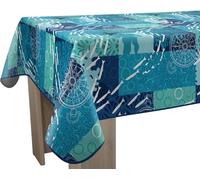 Nappe Anti-Taches Nemo - Carrée 150 x 150 cm, Bleu et Vert Imprimé avec Accents Blancs