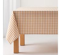 Nappe Anti-Taches Tableau Vichy, Coton, Toucher Tissu, 140x200 cm, Couleur Beige