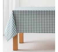 Nappe Anti-Taches Tableau Vichy, Coton, Toucher Tissu, 140x200 cm, Couleur Eau