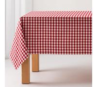 Nappe Anti-Taches Tableau Vichy, Coton, Toucher Tissu, 140x200 cm, Couleur Rouge
