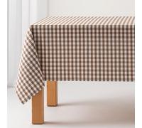 Nappe Anti-Taches Tableau Vichy, Coton, Toucher Tissu, 140x200 cm, Couleur Taupe