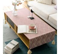Nappe basse avec pompons - Nappe nordique en coton et lin imperméable pour salon, style japonais, pour bureau, étude, réfrigérateur, meuble TV (rose, 50 x 180 cm)