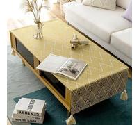 Nappe basse avec pompons - Nappe nordique en coton et lin imperméable pour salon, style japonais, pour bureau, étude, réfrigérateur, meuble TV (jaune, 60 x 160 cm)