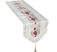Nappe brodée pour chemin de table avec bordure en dentelle, tissu résistant aux taches pour cuisine et fête, convient pour différents décors d'intérieur