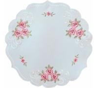 Nappe Broderie Roses Fleurs Printemps Chemin de table 40 cm rond