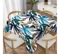 Nappe Carré Feuilles Tropicales 90 x 90cm, Motif Traits Peints, Nappe de Vacances/Saisonnière, Table Nappe Tropical Épuré Anti Tache Impermeable, Pour Fête Dîner de Famille Décoration de Table AF39