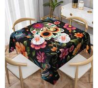 Nappe carrée Day of the Dead - 145 x 145 cm - Motif tête de mort - Pour intérieur et extérieur - Lavable - Pour cuisine, mariage, restaurant, buffet, fête