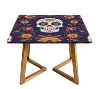 Nappe carrée Day of the Dead Skull avec bords élastiques - Motif squelette et fleur - Étanche - Pour salle à manger, mariage, fête, pique-nique - 160 cm