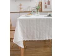 Nappe carrée en dentelle de coton blanche à rayures avec bordure en dentelle pour table de salle à manger, table basse (119 x 119 cm)