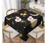 Nappe carrée motif soleil et lune - 145 x 145 cm - Comètes spatiales - Pour intérieur et extérieur - Lavable - Pour cuisine, mariage, restaurant, buffet, fête