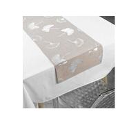 Nappe & Chemin de Table Euphoria 140x250cm Blanc & Noisette