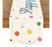 Nappe Colorée Joyeux Anniversaire, Décoration Anniversaire, avec Confettis Colorés, Chemin de Table d'anniversaire Dégradé pour Garçons et Filles, Chemin de Table Anniversaire, 180 x 33 cm