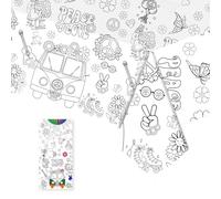 Nappe Coloriage Hippie,137x274cm Nappe à Colorier pour Enfants,Nappe Poster Géant avec Feutres de Coloriage Nappe en Papier Table à Colorier pour Enfant Filles Garçons Fête Anniversaire