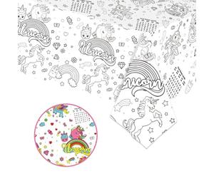 Nappe Coloriage Licorne, 137x274cm Nappe à Colorier pour Enfants, Poster Géant avec Feutres de Coloriage, Table en Papier pour Filles Garçons Fête Anniversaire