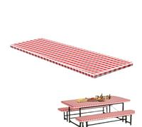 Nappe de camping, élastique, avec housses de banc, protection imperméable, motif à carreaux rouges et blancs, pour jardin, terrasse