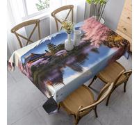 Nappe de cuisine rectangulaire imperméable infroissable 140 x 90 cm résistante aux taches pour table de salle à manger Mont Fuji Fleurs de cerisier - Nappe décorative pour intérieur et extérieur