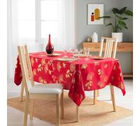 Nappe de Fête Élégante Anti-Tache pour Décoration de Table de Noël et Réveillon - Nappe de Table Anti-tâches et Lavable, Décoration de Fêtes, Noël, Table de Repas, Festive (Gingko Rouge, ø180 cm)