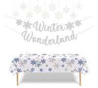 Nappe de Noël Avec Flocons de Neige, Flocons de Neige Blancs en Plastique, Bannière de Noël à Suspendre, Flocon de Neige à Suspendre, Idéal pour Noël, Anniversaire, Baby Shower (A)