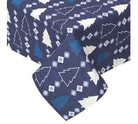 Nappe de Noël carrée - HOMESCAPES - Sapins Bleu - Tissu coton - 137 x 137 cm - Lavable et hypoallergénique