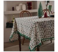 Nappe de Noël rectangulaire Blanche, 140 x 240 cm, Motif Fruits Rouges, idéale pour décorer Votre Table Lors des fêtes de Fin d'année.